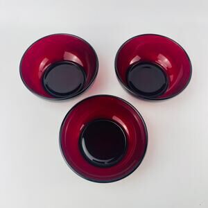Vintage Anchor Hocking  Royal Ruby Red Glass  Bowls Set of 3; 5 1/4 x 2 1/8